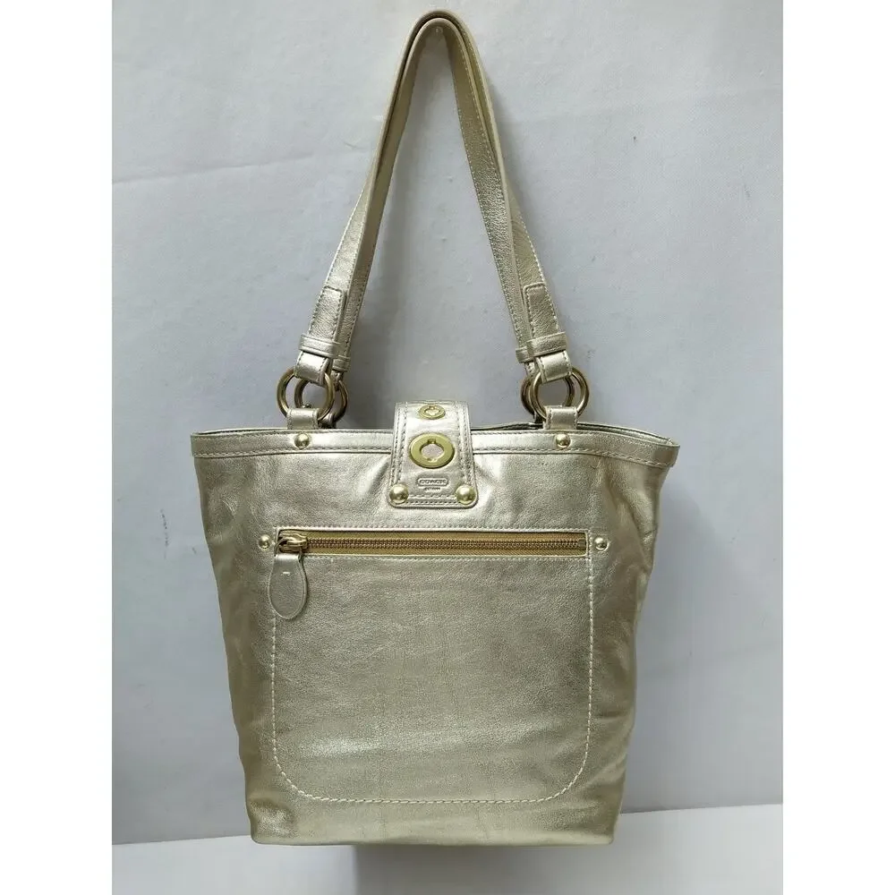 Coach Lily Metallic Gold Leather Limited Ed TurnLock Tote Bag - VTG